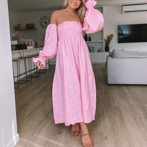 PETAL & PUP NWOT Smocked Off Shoulder Midi Dress